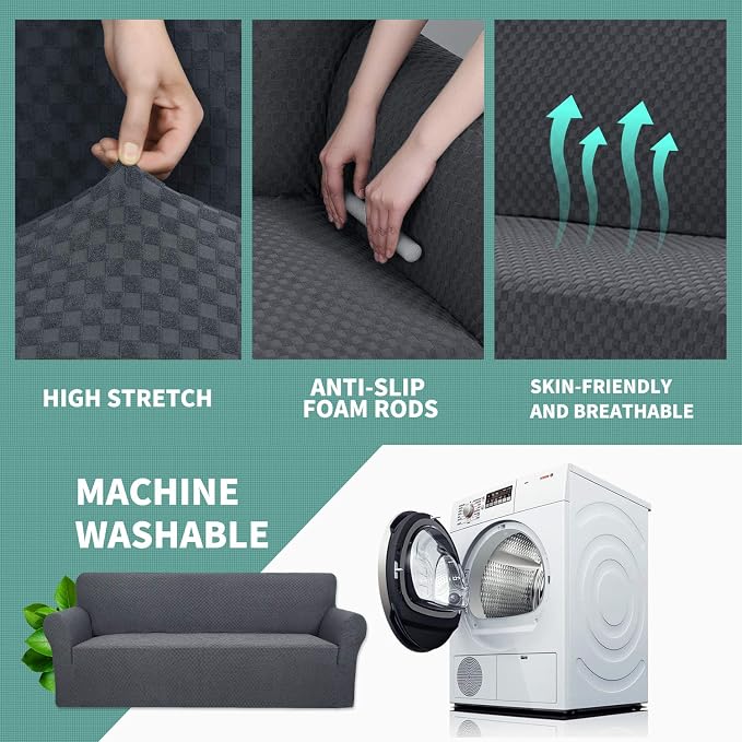 YEMYHOM Couch Cover Latest Jacquard Design High Stretch Extra Large Sofa Covers Pet Dog Cat Proof Oversized Slipcover Non Slip Magic Elastic Furniture Protector (XL Sofa, Dark Gray) - Image 4