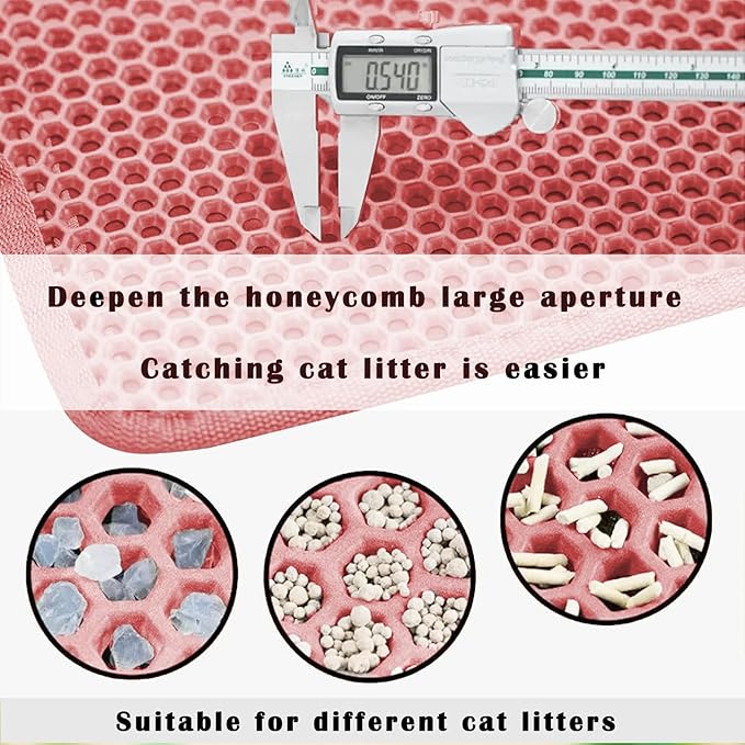 HCY&WLD Cat Litter Mat, Honeycomb Double Layer Litter Trapping Mat | Safe Materials, Soft on Paws, Waterproof Urine Proof Non-Slip, Protects Floors, Less Waste, Easy to Clean, Pink, 45" x 26" - Image 5