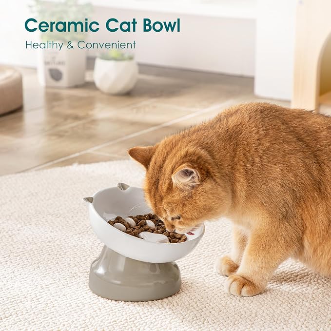 vancasso Ceramic Elevated Slow Feeder Cat Bowls,Slow Feeder Elevated Cat Bowl Wet Food, Raised Cats Bowl for Indoor Cats (Grey) - Image 6