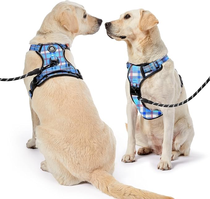 NESTROAD No Pull Dog Harness with Leash, Reflective No Choke Pet Vest Harness,Adjustable Soft Padded Dog Harness with Easy Control Handle for Large Dogs(Checkered Blue,Large) - Image 7