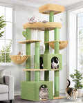 Globlazer Cactus Sturdy Cat Tree for Indoor Cats 20 lbs, S68, Green | 68-inch Large Cat Tower for Adult Big Cats, Heavy Duty Cat Tree with Extra Large Platform, 5 Scratching Post by Globlazer