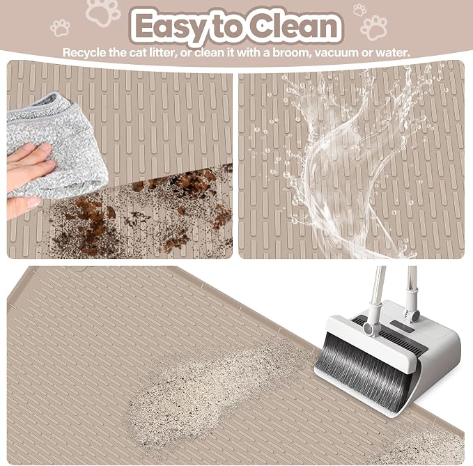 Silicone Cat Litter Mat for Litter Box 40”x28” Large Cat Mat, Khaki | Waterproof, Non-Slip, Leak-Proof Rug Mat with Lip, Easy to Clean, Extra Large Litter Catcher Mat for Floor - Image 5