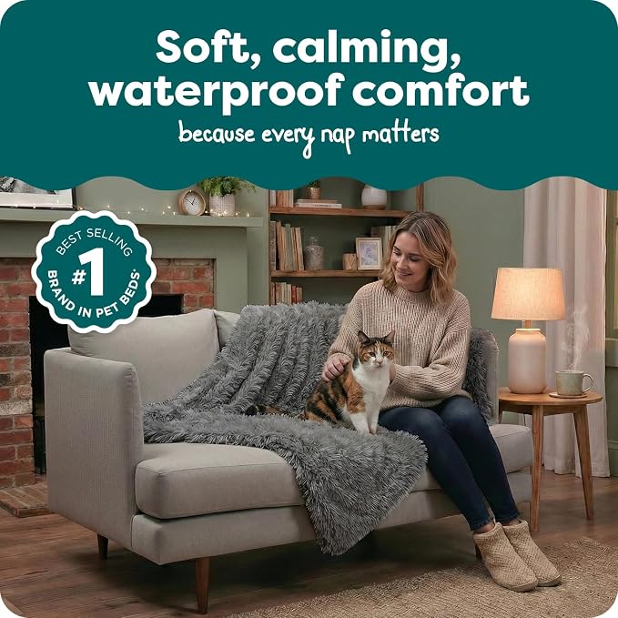 Furhaven Waterproof Throw Blanket for Dogs & Indoor Cats, Reversible Protective Pet Blanket, Medium, Long Faux Fur & Velvet, Gray - Image 3