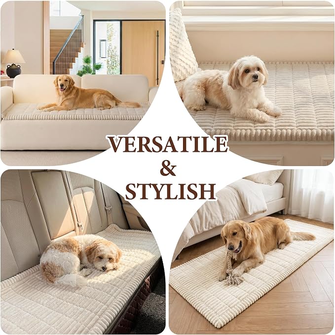 MEETSKY Cream Couch Covers for 3 Cushion Sofa, Plush Couch Cover for Dogs | Washable Couch Protector for Leather & Fabric Couches, Dog Mat for Couches Against Fur, Dirt, Pet Friendly, 27.6" x 82.7" - Image 6