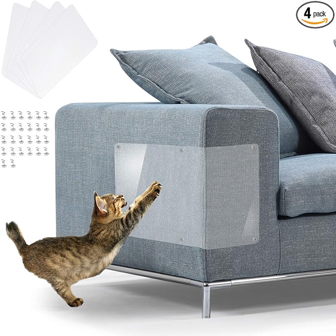 In hand Furniture Scratch Guards, 4PCS X-Large Premium Flexible Vinyl Cat Couch Protector Guards with Pins No Adhesive for Protecting Your Upholstered Furniture, Cat Scratch Deterrent Pad by Inhand