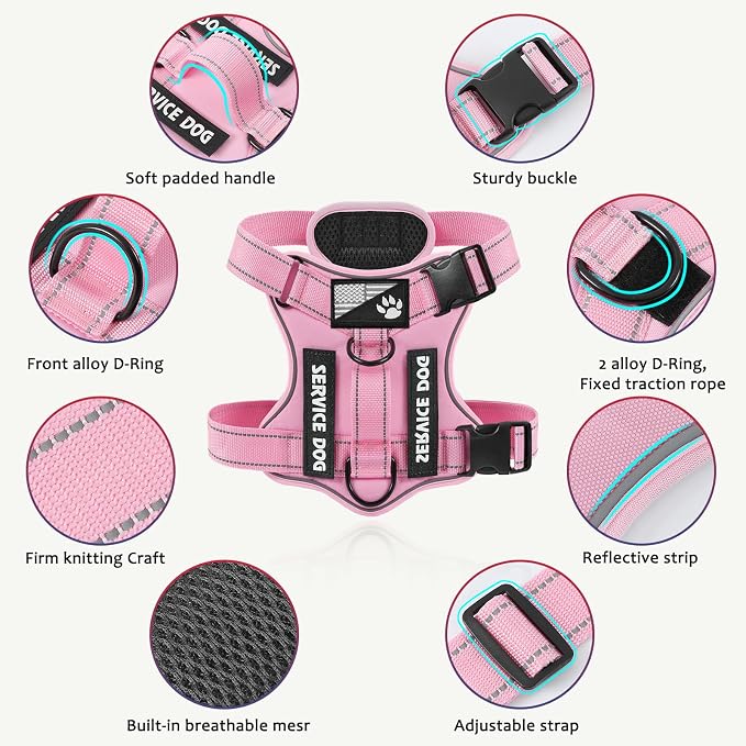 Service Dog Harness, Reflective Dog Vest Harness with 5 PCS Patches, Adjustable Soft Oxford Pet Harness, Inner Layer Mesh, Easy to Control for Small Medium Large Dogs - Image 2