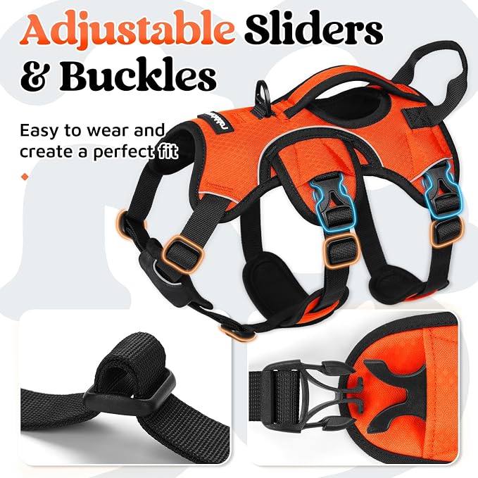 rabbitgoo Escape Proof Dog Harness for Small, No Pull with Lift Handle | No Escape, Full Soft Padded, Reflective Adjustable Vest, Leash Clip for Walking Hiking Training, Orange, Small - Image 7