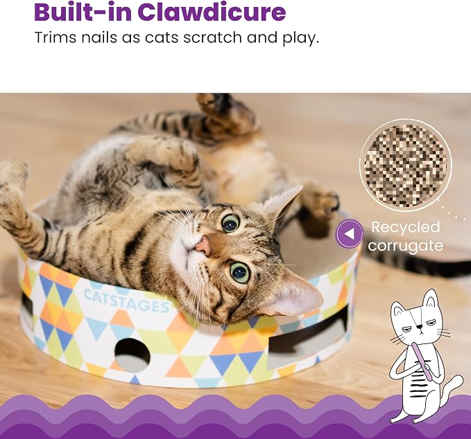 Catstages Bowl Track Scratcher 3-in-1 Ball Track, Scratcher, Lounger, 13.8" | Corrugated Scratch Pad & Lounger + Ball Track Cat Toy with 2 Balls for Interactive Play, Indoor Enrichment, Cats & Kittens - Image 4