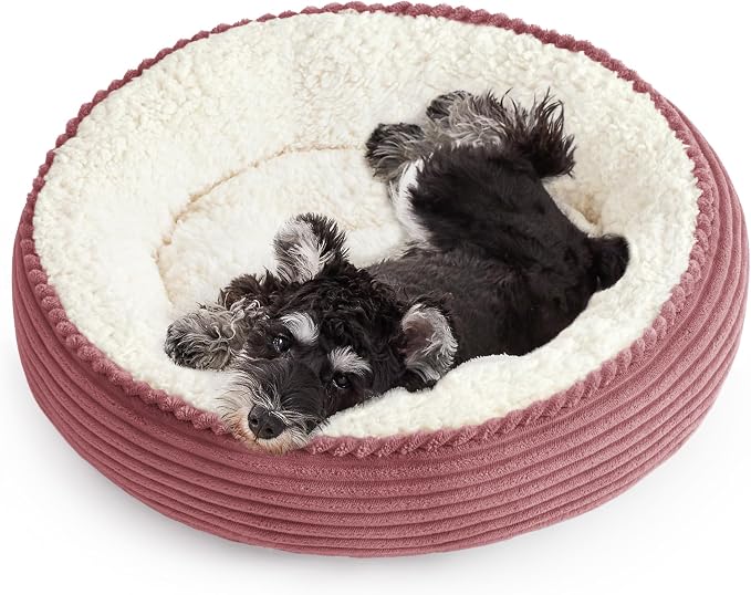 Love's cabin Round Donut Cat and Dog Cushion Bed, 24in Pet Bed for Small or Medium Dogs, Anti-Slip & Water-Resistant Bottom, Soft Durable Fabric Pet Beds, Washable Calming Cat Bed Dusty Rose by Lovescabin