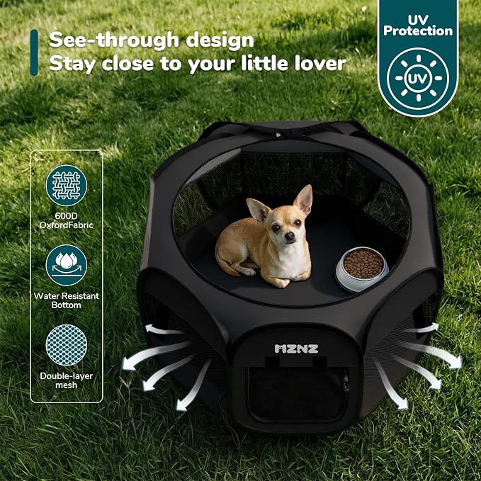 Dog Cat Small Animal Puppy Playpen Crate, Small, Whole Black | Portable Pop Up Pet Cage Enclosure Tent Kennel Indoor Outdoor with Carrying Case, No Assembly, Camping Use - Image 6