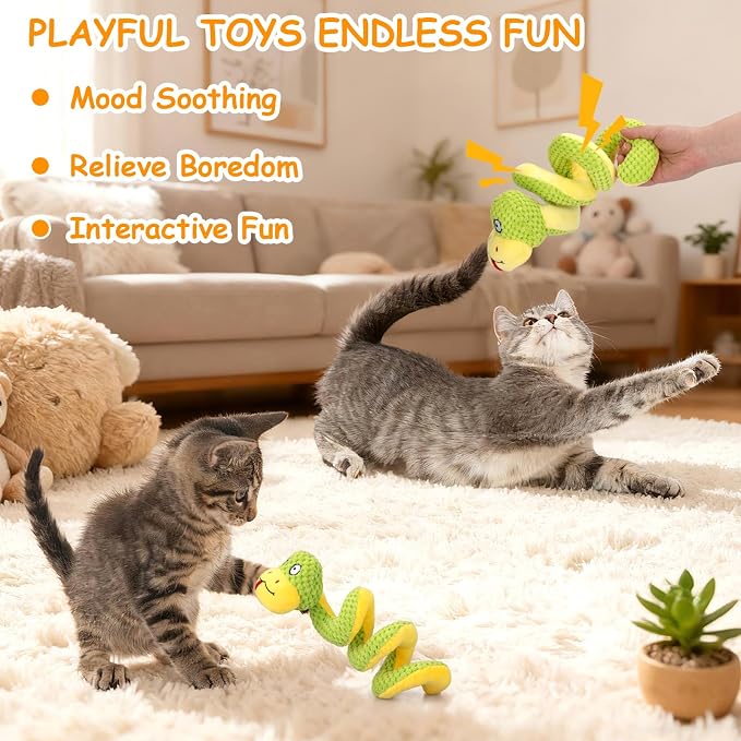 Retro Shaw 14"Snake Cat Toys Catnip Interactive Toy for Indoor Cats Kittens | Crinkle Sound Teething Chew Cleaning Cat Nip Kitty Kicker Soft Stuffed Plush Boredom Relief Spring-Loaded Bite-Resistant - Image 7