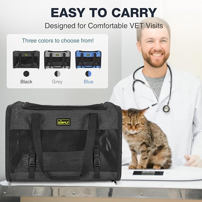 Cat Carrier 20"x13"x13", Foldable Soft-Sided Travel Pet Bag | Designed for cats and small pets with sturdy frame support, breathable mesh and seat belt compatibility for safe car travel. - Image 5