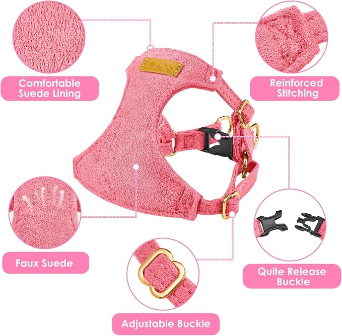 SlowTon No Pull Dog Harness with Leash for Small Medium Dogs, Pink XXS | Solid Pattern, Step-in, Lightweight, Easy Put On and Off, No Choke, Soft Cotton and Suede for Daily Walking - Image 5