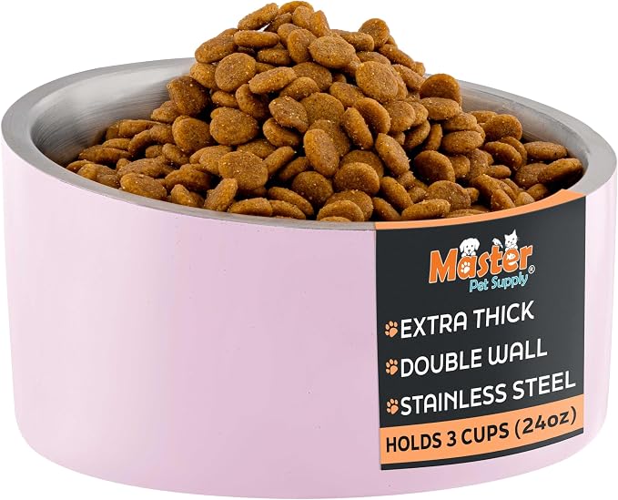 Master Pet Supply Stainless Steel Slanted Dog Cat Food Bowl 24 oz Rose | Heavy Duty Double Wall Insulated Non-Slip Elevated Bowl for French Bulldogs Pugs Cats Anti Rust Dishwasher Safe, Rose Quartz by MasterPetSupply