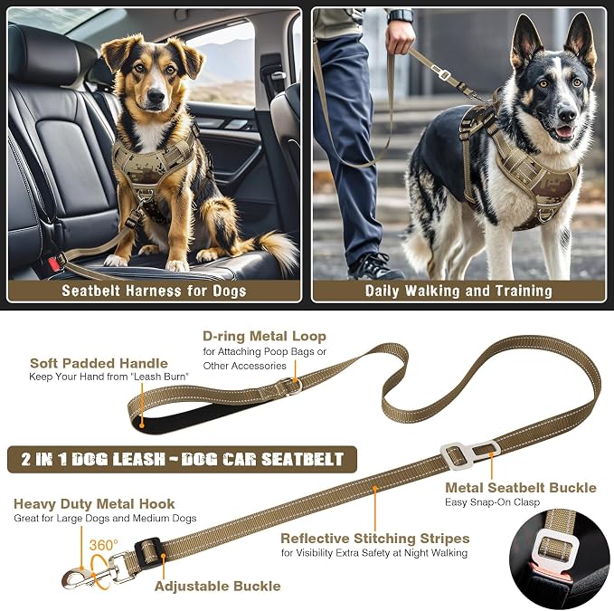 Tactical Service Dog Vest and Leash Set with 10 Patches Camo S | Adjustable No Pull Service Dog Harness for Small Sized Dog with Dog Seat Belt,Reflective Easy Walk for Training Hiking - Image 4