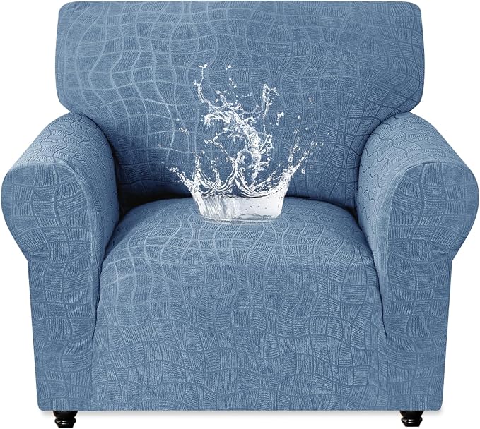 MAXIJIN Waterproof Chair Cover Armchair Covers for Living Room, 1 Piece Stretch Single Sofa Chair Slipcovers with Arms, Washable Furniture Protector for Dogs Pets (Small, Dusty Blue) by MAXIJIN