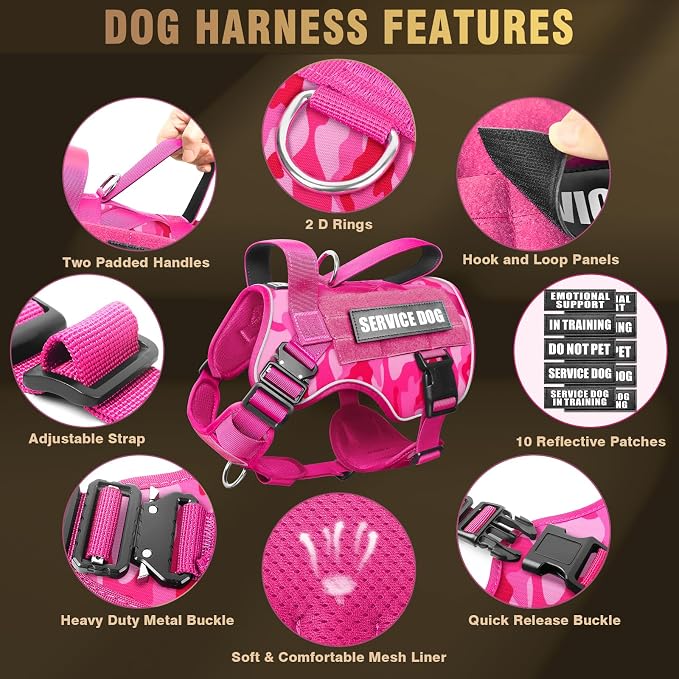 2X Metal Buckle Service Working MOLLE Dog Vest with 10 Pet Patches | Tactical Dog Harness for Large Dog, No-pull Military Working Vest for Training Hunting Walking，2x D Rings for Leash Clip - Image 8