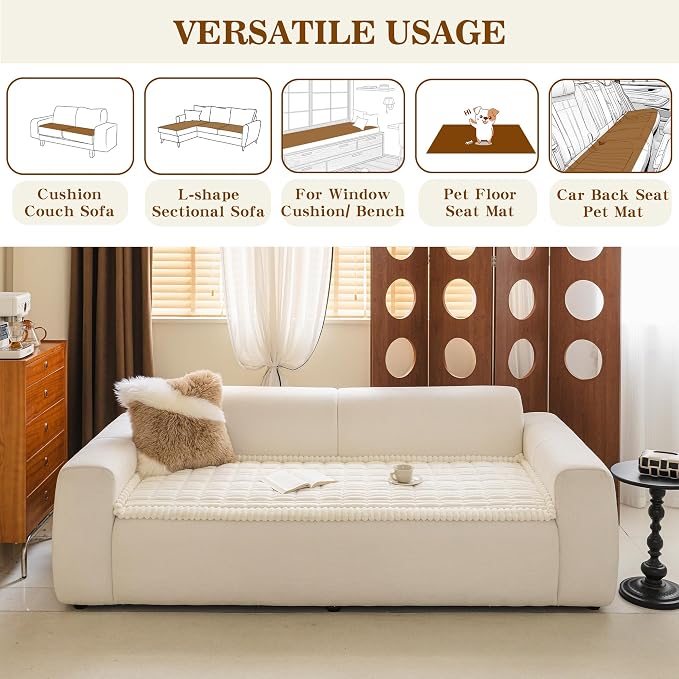 MYSKY HOME Couch Covers for Dogs, Non-Slip Sofa Cover, Cream, 27.6" x 59" | Couch Covers for Sofa, L Shaped Couch Cover, Sofa Covers Washable, Pet Friendly, Couch Cushion Cover, Love Seat Couch Cover - Image 4