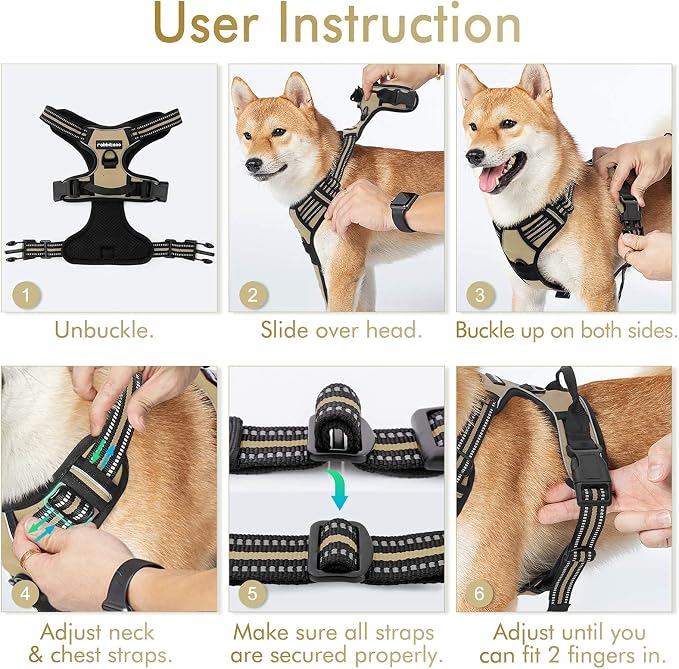 rabbitgoo Dog Harness, No Pull Medium Sized with 2 Leash Clips, Pet Vest | No Choke with Handle, Adjustable Soft Padded, Reflective, Easy Control for Walking, Beige, Medium - Image 8