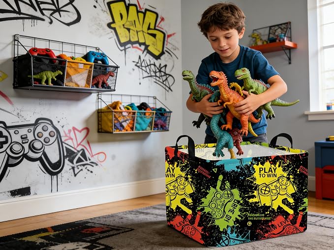 Rectangular Kids Storage Basket,Game Basket for Boys Kids,Waterproof foldable storage baskets,Game Bin,Gift Baskets,Boys Room Decor(Games) - Image 4