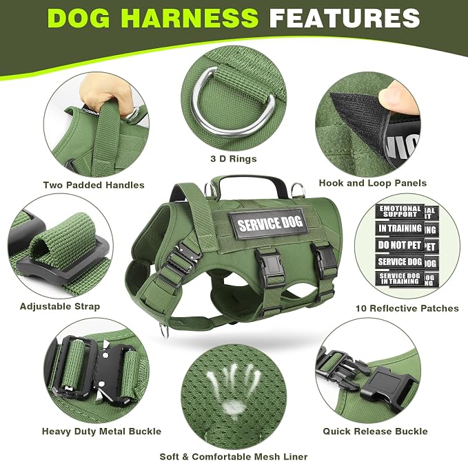 Service Dog Vest Harness for Large Dog, Tactical Working MOLLE Vest with 10 Pet Patches, No Pull Heavy Duty Harness for Training Walking - Image 5
