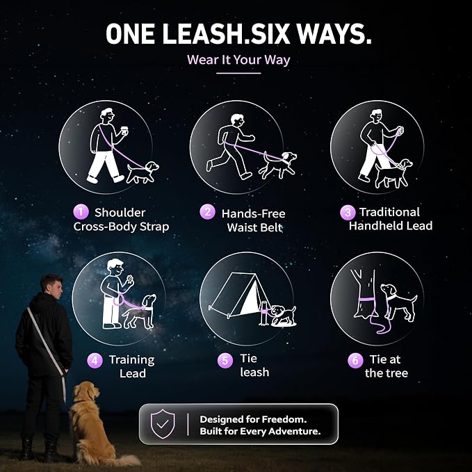 Hands Free Dog Leash,Galaxy Reflective, Crossbody Dog Leash,Purple | Galaxy Reflective • Crossbody Carry • Soft Velvet Handles • Everyday Comfort - Image 3