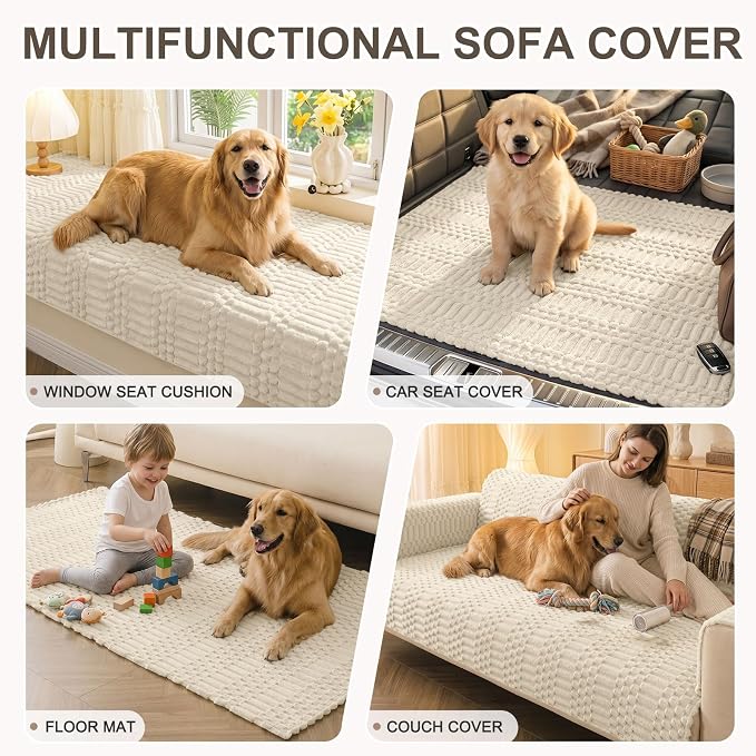 Smiry Waterproof Couch Covers for Dogs Washable, Non Slip Pet Sofa Cover | Plush Scratch Resistant Flannel Furniture Protector for Dogs, Apricot, 36" x 88" - Image 10