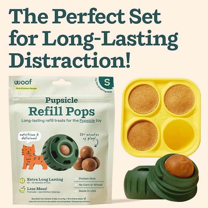 WOOF Starter Pack Dog Treat Toy for Small Dogs 10-25 lbs | Long-lasting enrichment kit, Pupsicle toy included, reusable treat mold, chicken Pops, DIY frozen treats - Image 2