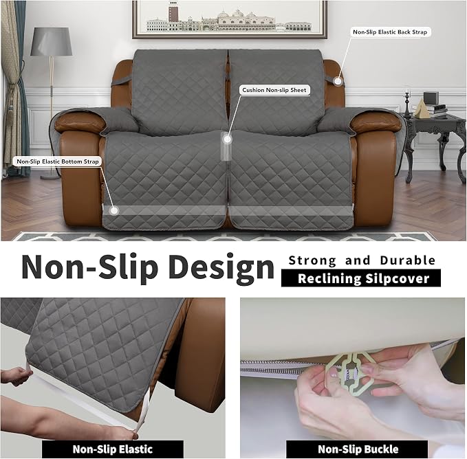 Easy-Going Reversible Couch Cover for 2 Seat Oversized Recliner | Gray/Light Gray, Sofa Slipcover For Dogs, Sofa Cover For Oversized Recliner Loveseat, Furniture Protector, Pet Friendly - Image 4