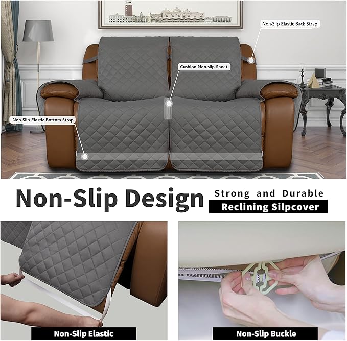 Easy-Going Reversible Couch Cover for 2 Seat Recliner Sofa, Gray/Light Gray | Sofa Slipcover For Dogs, Sofa Cover For Loveseat Recliner, Furniture Protector Mat, Pet Friendly - Image 4
