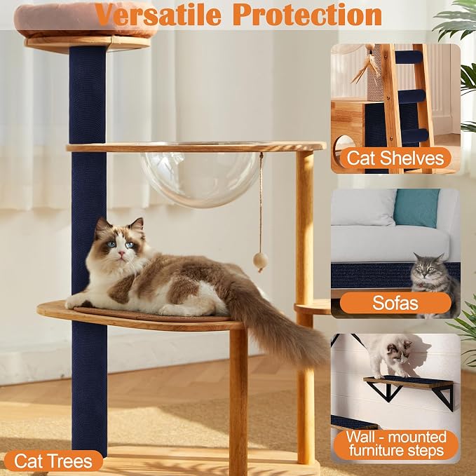 Couch Cat Scratch Protector - 78.7" x 15.8" Trimmable Self-Adhesive Cats Claws Scratch Pads, Sisal Cat DIY Climbing Couch Protector for Scratch Post Cat Tree Replacement Indoor (Dark Blue) - Image 6
