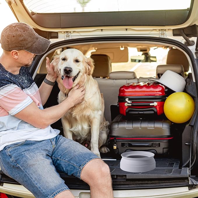 SLSON Spill Proof Dog Water Bowl for Cars,Collapsible No Splash Dog Travel Bowls Integrated Molding Portable Pet Bowl for Vehicle Road Trip Truck,RV,SUV,Boat Accessories (Cold Grey) - Image 2