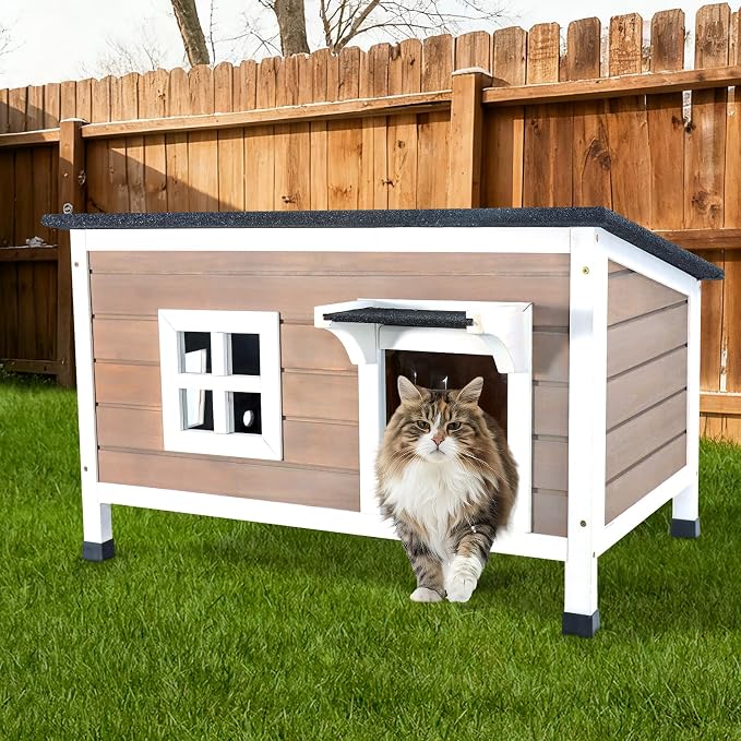 Wooden Heated Cat House for Outside Outdoor Cat House Weatherproof Insulated Feral Cat Shelter with Heater, Built-in Insulated Foam Panel, Elevated Base, Slanting Roof, Large 33.8*20.6*23.8 inches - Image 6