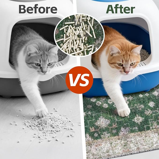 Cat Litter Mat Litter Trapping Mat, 40"x30" Waterproof Urine Proof Litter Box Mat Catcher Mat Non-Slip Washable for Kitty Kitten, Green - Image 2