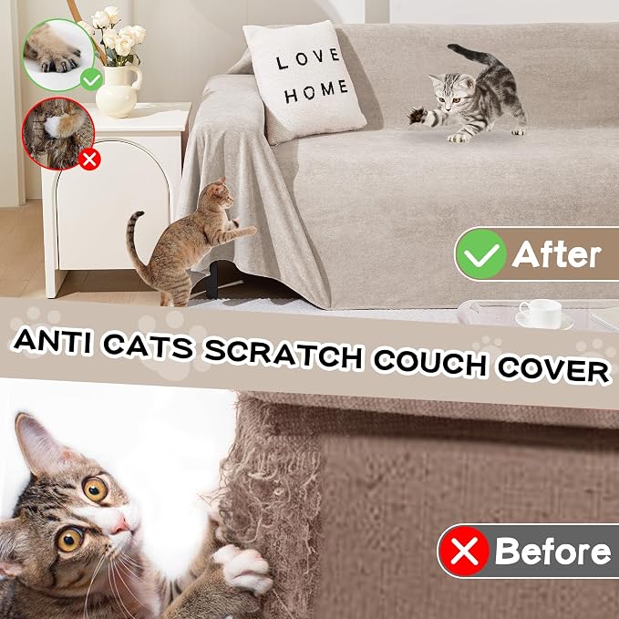 MEETSKY Couch Cover for 2 Cushion Sofa, Washable Cat Scratch Proof Sofa Covers Love Seat L Shape Soft Sectional Sofa Slipcover Furniture Protector for Dogs Pets Kids, 71" x 118", Oat - Image 2
