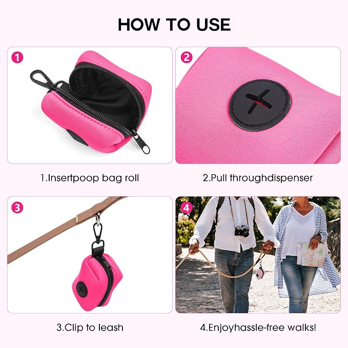 Wolfone dog poop bag holder Dispenser 360° rotating clamp Peacock Pink | Secure Clip Design Durable & Odor-Free Universal Bag Fit Lightweight & Portable Stylish Color Options - Image 4