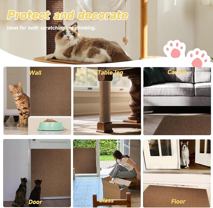 Cat Scratch Furniture Protector, 78.7''x15.8'' Trimmable DIY Self-Adhesive, Durable Corner Scratcher Couch Protectors from Cat Claws for Sofa, Tree Shelves & Scratching Posts (Brown) - Image 6
