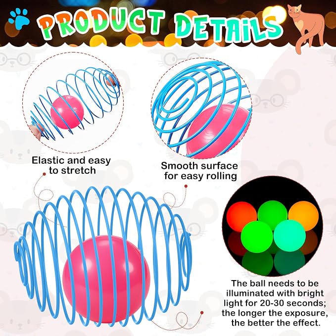Jecery 5 Pcs Cat Toys Spring,Glow Ball,Multicolor | Interactive Metal Cat Toy, Stretchable Rolling Ball, for Indoor Cats, Colorful Playful Coils, Kitten Pet Supplies - Image 3