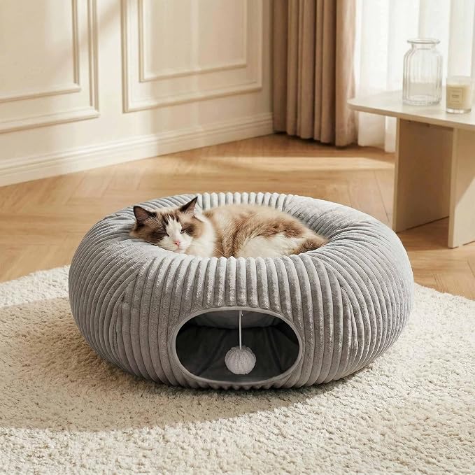 31 Pcs Interactive Cat Toys for Indoor Cats, Cat Tunnel with Moving Ball, Cat Toy Launcher, Catnip Toys, Chew Rope, Feather Wand, Springs and Balls for Indoor Kittens, Grey - Image 5