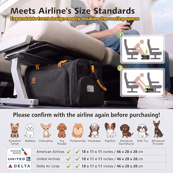 PAWZIDEA Expandable Pet Carrier for Small Cats & Dogs, TSA Airline Approved | 18"×11"×11" Soft-Sided Small Dog Travel Bag, Collapsible Top-Load Cat Carrier for 2 Cats Under Seat, Puppy Car Seat Up 15lbs - Image 7