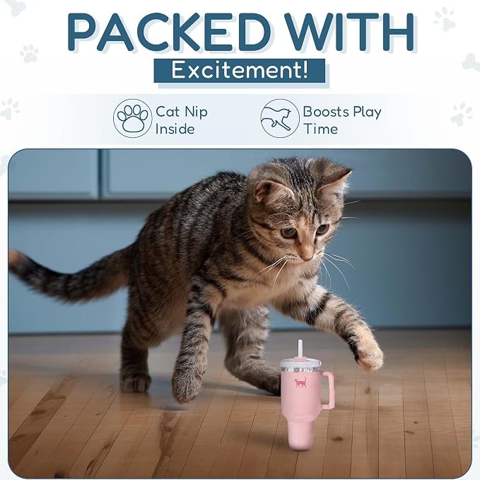 PUPROAR Kitty Cup Catnip Cat Toy, Cat Birthday Gift & Cute Girly Accessory, Crinkle Toy for Indoor Cats (Pink Peach Dust) - Image 5