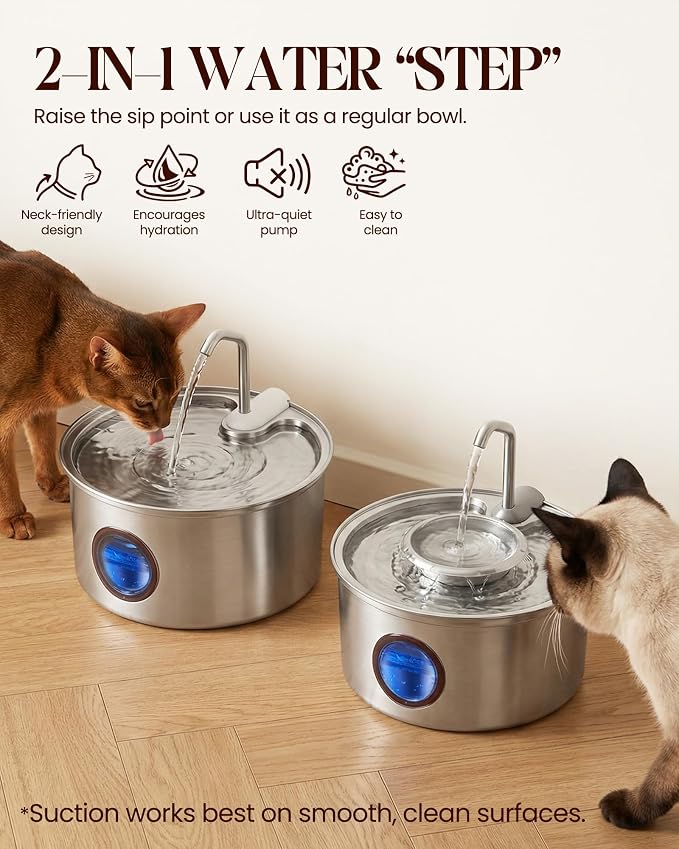 Hicuper Stainless Steel Cat Water Fountain with Bowl 108oz/3.2L | Removable Water Bowl,Water Level Window,Quiet Pump,Multi-Filter,Water Tap,3 Filters,for Dog Cats - Image 2
