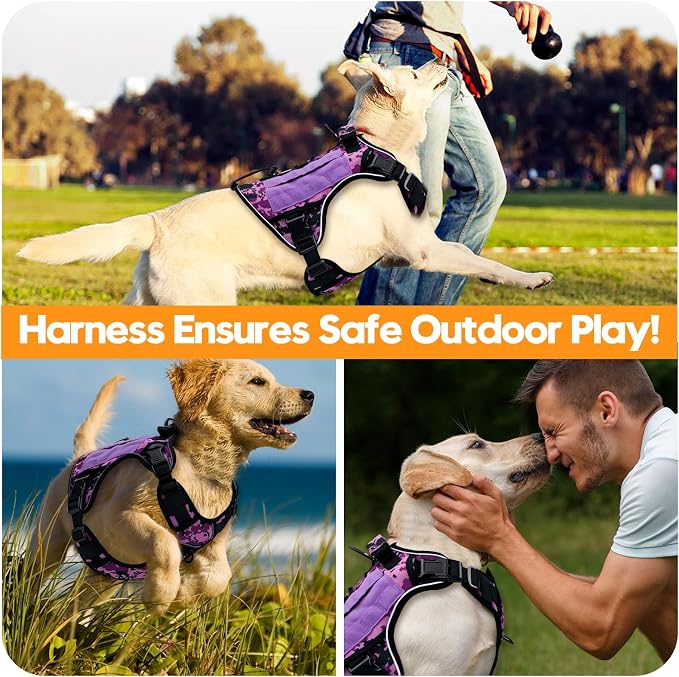 Heavy-Duty Tactical Dog Harness for Large Dogs, No Pull Adjustable Reflective Pet Vest with Molle System, K9 Military-Grade Control for Service Training, Outdoor & 10+ Breeds, Purple Camo, Large - Image 6