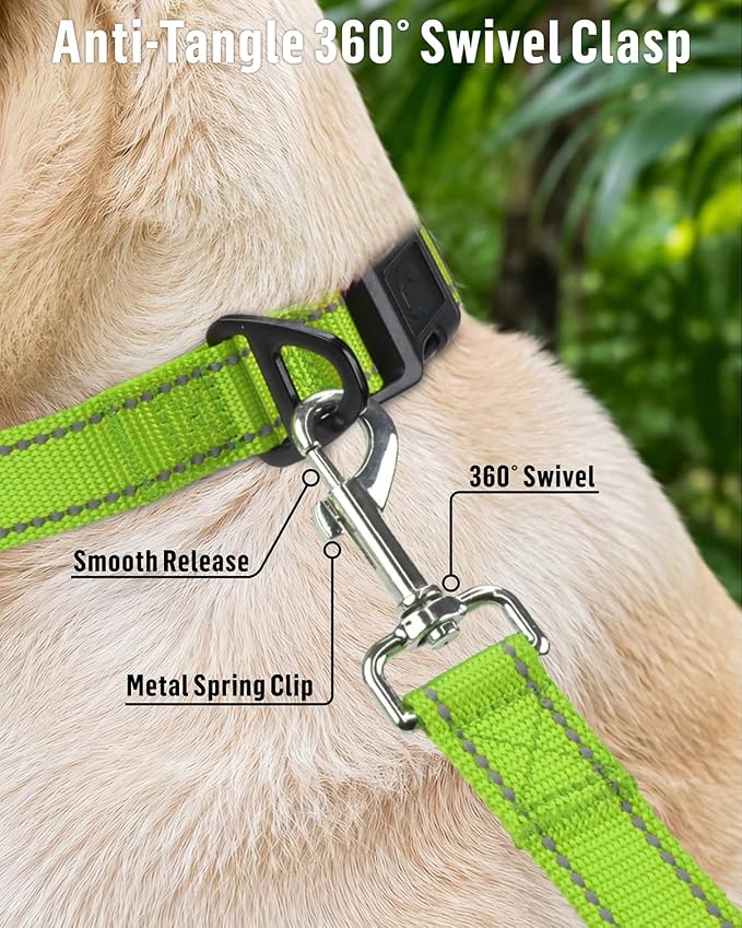 FunTags Reflective Nylon Dog Leash for Medium & Large Dogs, 4FT Training | Comfortable Padded Grip, Stay Safe at Night, 360° Anti-Tangle Swivel, for Dog Parks & Trails, Green - Image 4