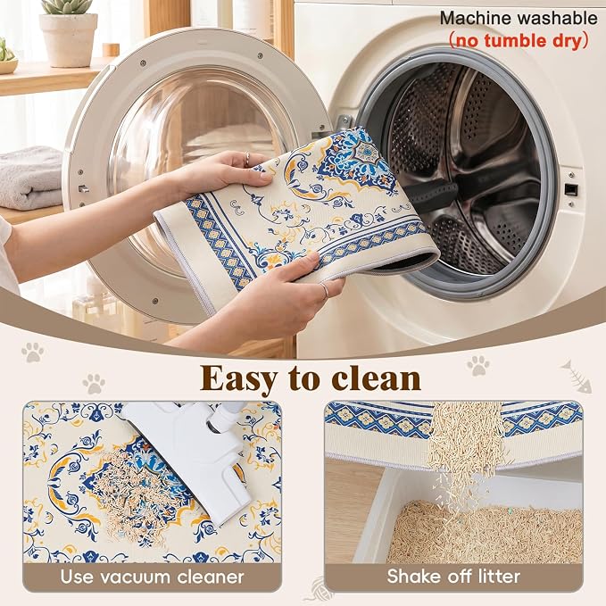 Bienbee Cat Litter Mat, 2PCS 33"x22" Machine Washable Litters Box Mats Non-Slip &Waterproof Cat Litters Trapping Mats Easy to Clean Mat for Litter Box Less Waste Protects Floors Blue and Gold L - Image 6