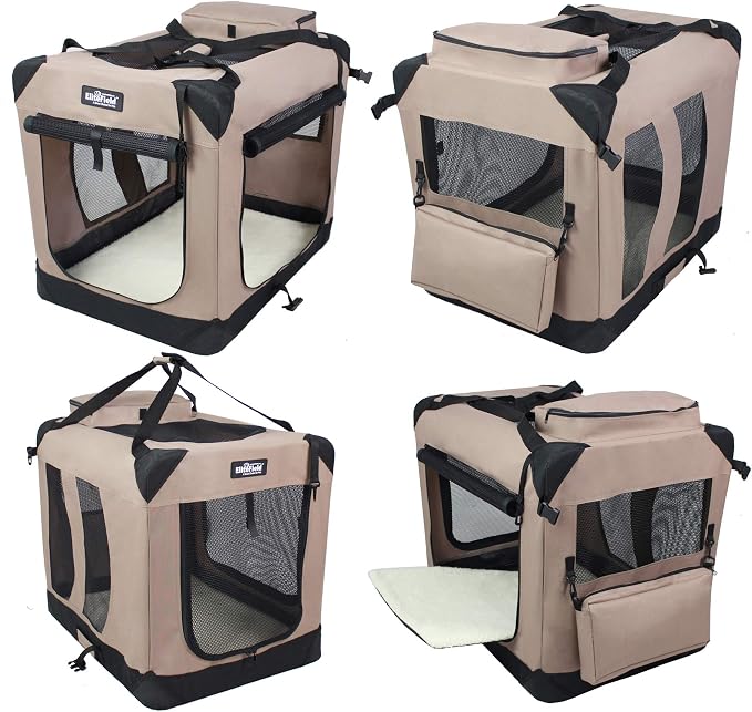 EliteField 3-Door Soft Dog Crate with Bed & Carrying Bag (2-Year Warranty) | 3 Mesh Doors, Steel Frame, Removable & Washable Crate Cover and Bed Cover, Storage Pockets, Indoor/Outdoor, Foldable - Image 3