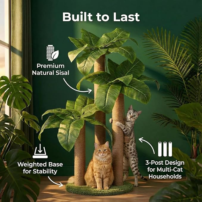 LEMONDA 31.5Inch Cat Scratching Post,Cat Scratcher Tree with 3 Scratching Poles & 2 Interactive Dangling Balls,Cats Scratching Posts for Indoor Kitten & Adult Cats | Cat Scratcher Tree, Cat Scratching Posts,3 Scratching Poles,2 Interactive Dangling Bal... - Image 2