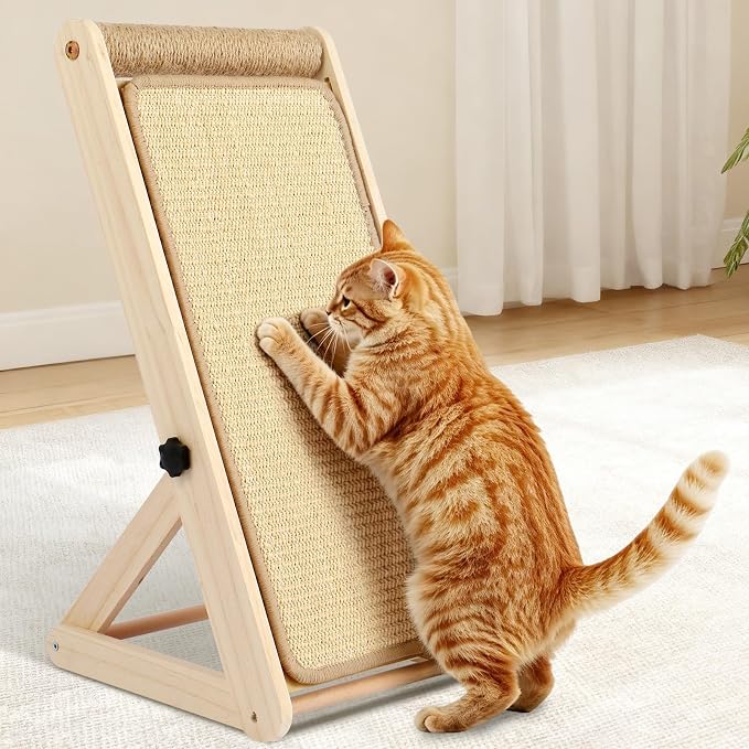 Sisal Cat Scratcher, 21 in Wooden Cat Scratching Board, 3 Spare Changeable Pads,Vertical cat Scratcher, cat Scratch Post for Indoor Cats - Wood Color by Unknown