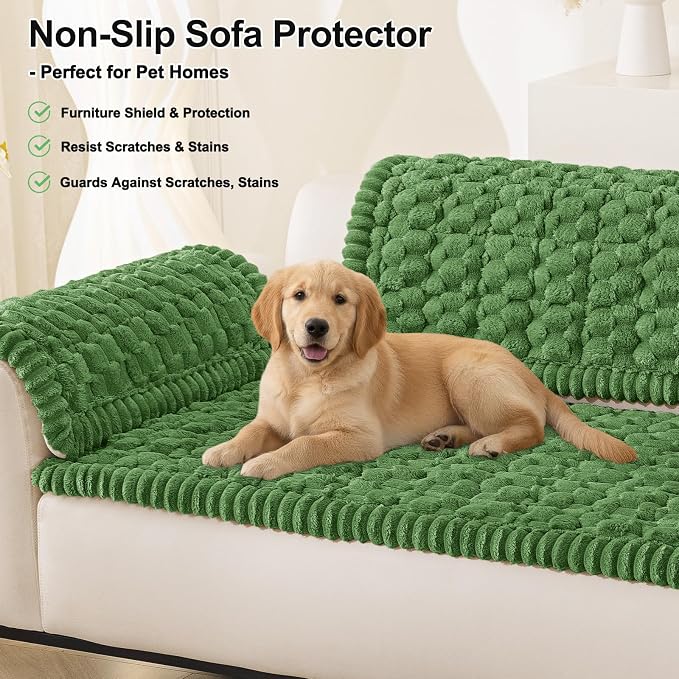 Smiry Non Slip Couch Covers for Dogs, Scratch Resistant Pet Sofa Protector | Machine Washable Soft Fuzzy Thick Furniture Cover for Sofa Loveseat Sectional Large Dogs, Olive Green, 27.6" x 88" - Image 10