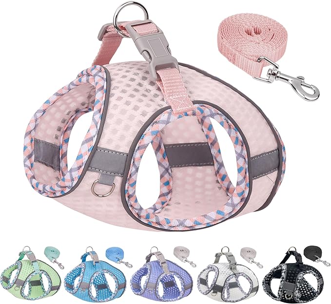 Step in Dog Vest Harness and Leash Set with Escape Proof Design | Diamond Mesh,Reflective Bands,Adjustable Pet Outdoor Harnesses,Medium Size Dogs Pearl Pink M by PetSuppliesManufacturer